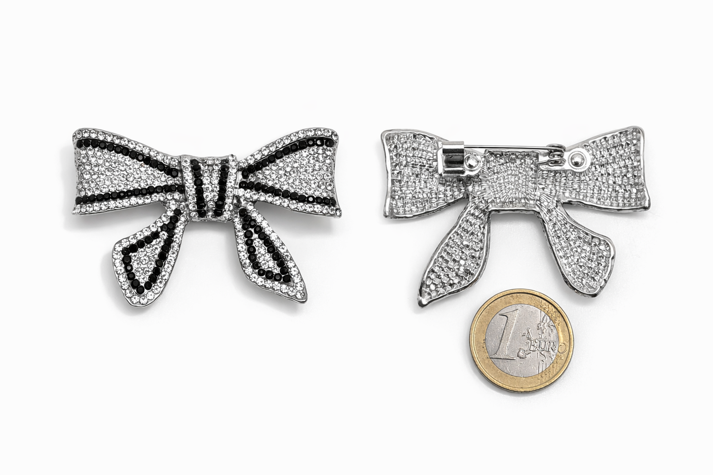 Brosche Fliege Schleife Silberfarben Schwarz Kragen Modeschmuck