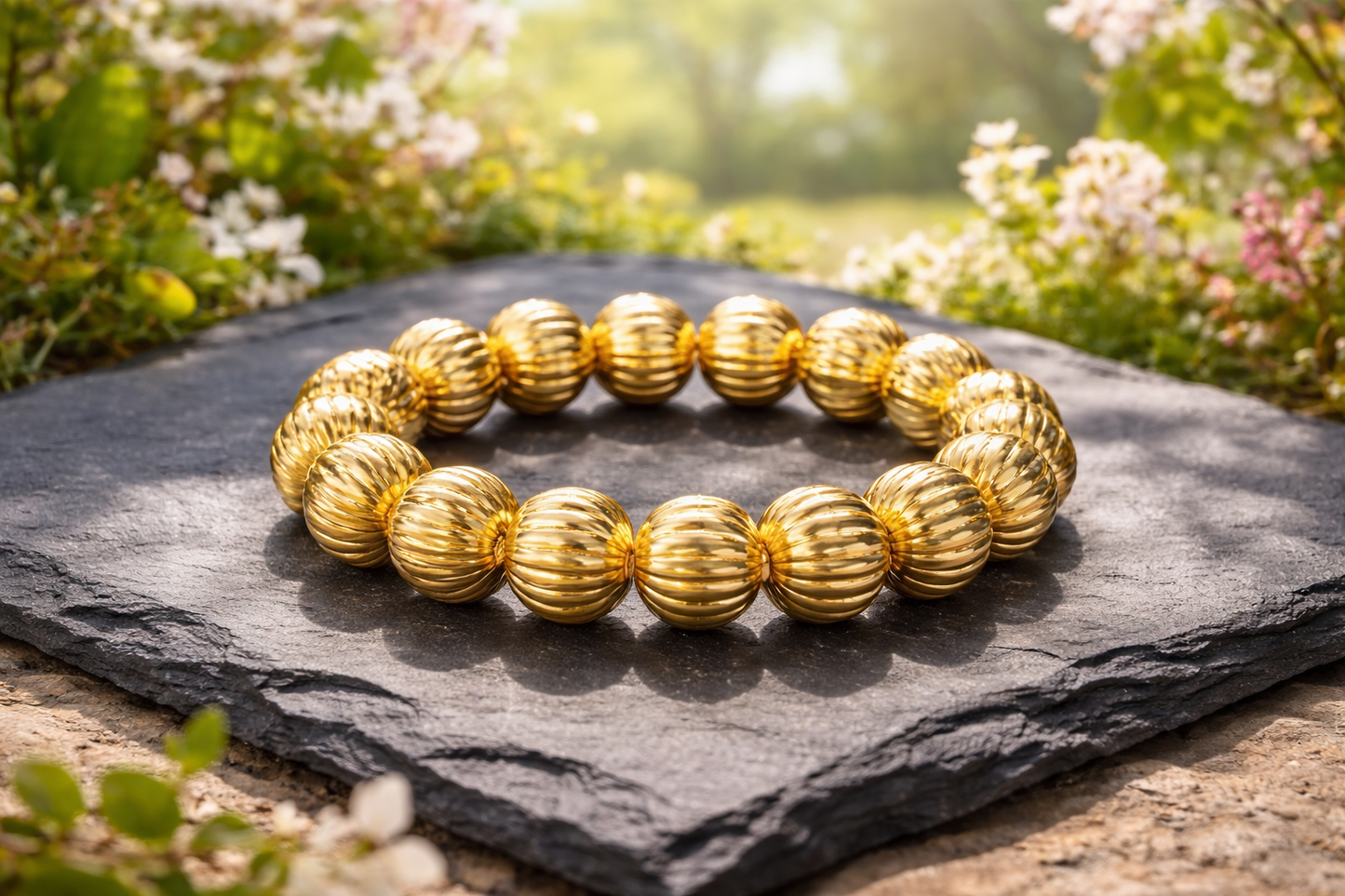 Armband Goldfarben geriffelte Kugeln Nickelfrei Sommer Trend Biba