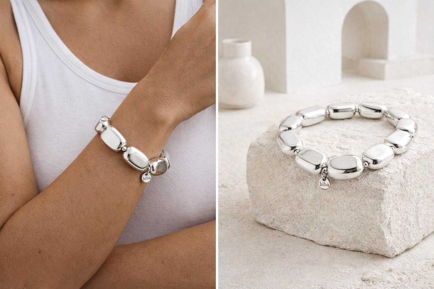 Armband "Silver Bricks" elastisch Elegant Stilvoll Kombinierbar Nickelfrei Biba