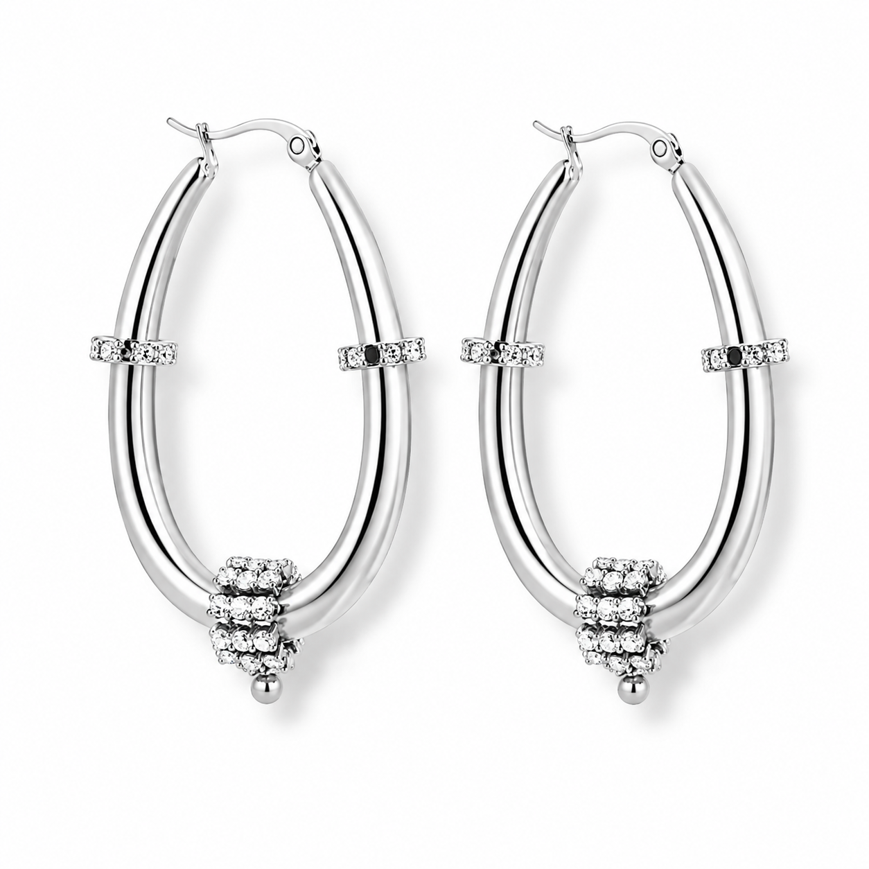 Ohrringe Creolen Oval Silber- & Goldfarben Strass Verzierungen Michelle Bijou