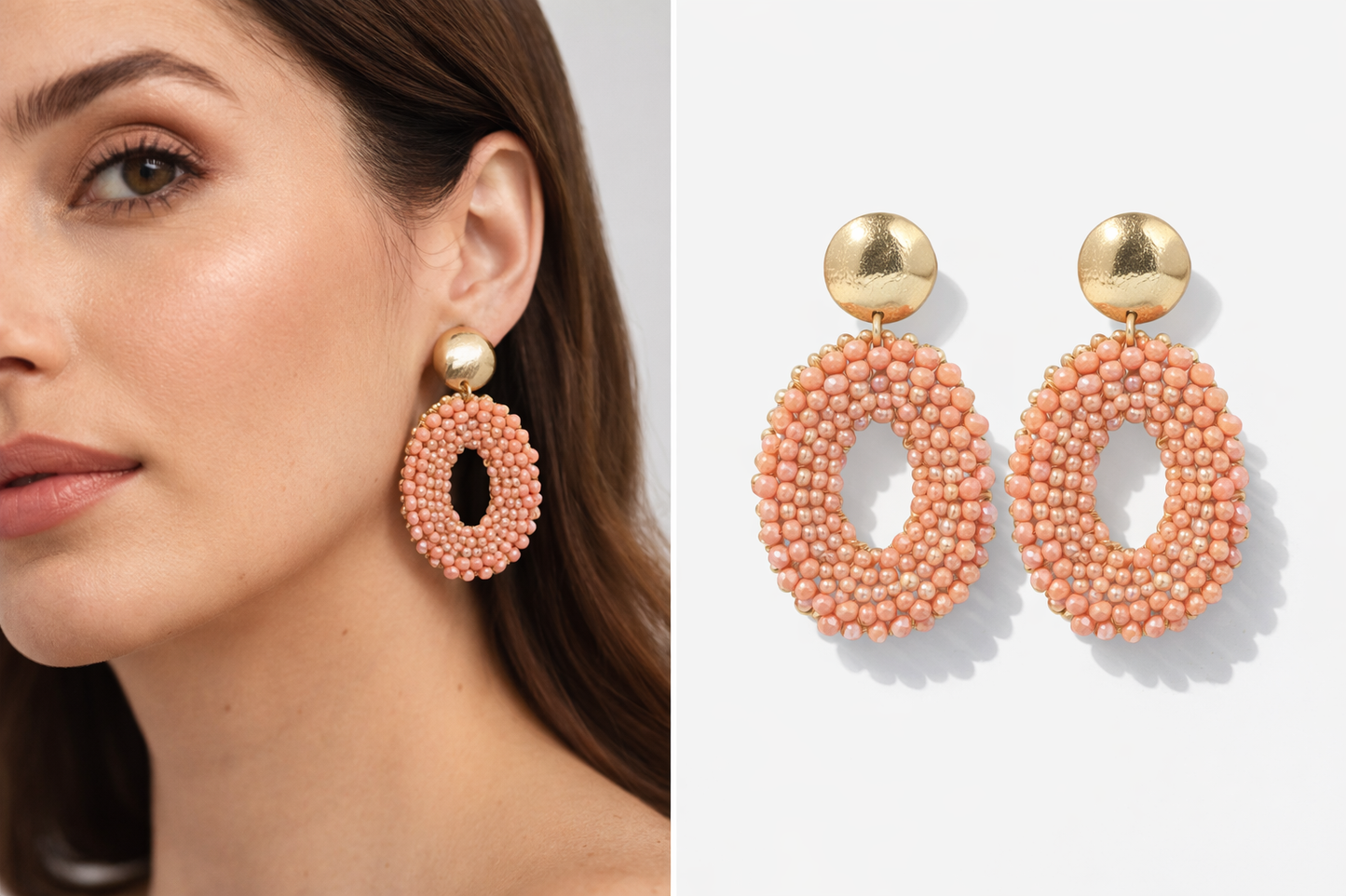 Biba Ohrhänger Oval mit Crystal Besatz Koralle Statment Altrosa Nickelfrei