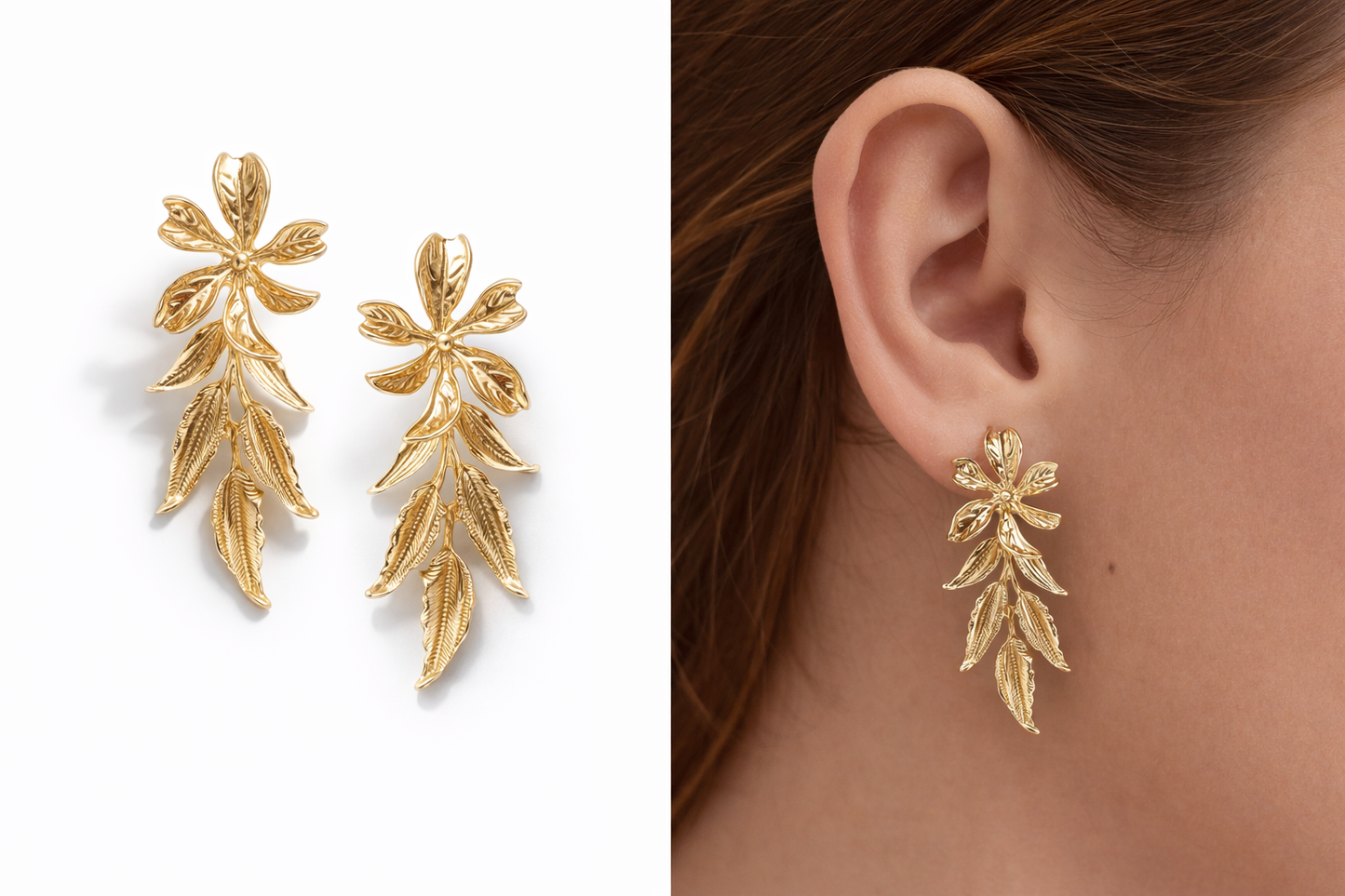 Statement-Ohrstecker Flower Power –Goldfarben Nickelfrei Blätter Yehwang