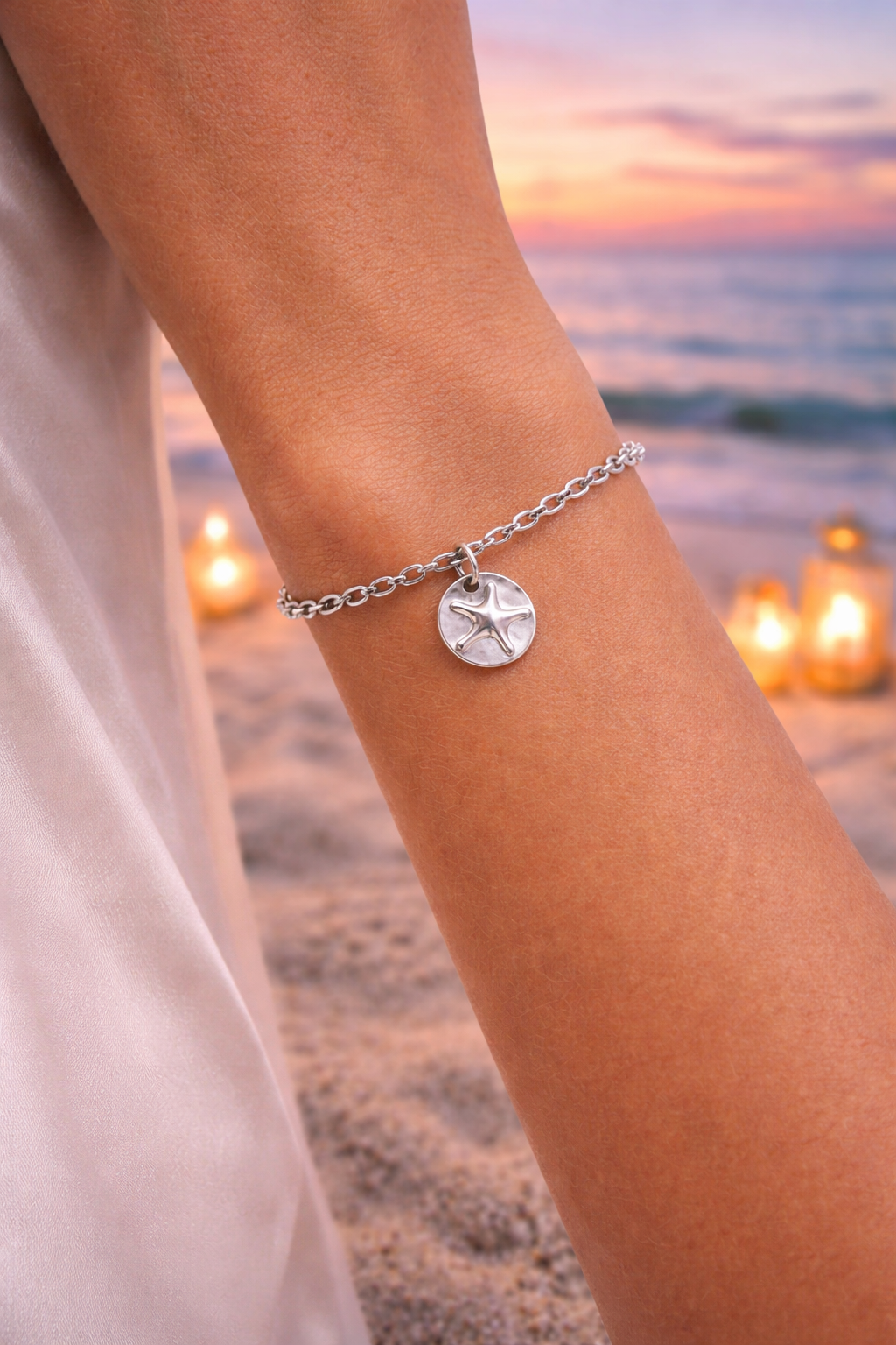 Armband Bettelarmband Matt Silberfarben Matt Goldfarbenem Seestern Biba