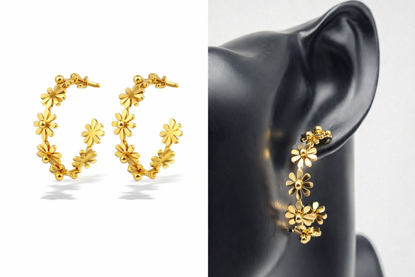 Ohrringe florale Finesse Goldfarben Gänseblümchen nickelfrei Kreolen Yehwang