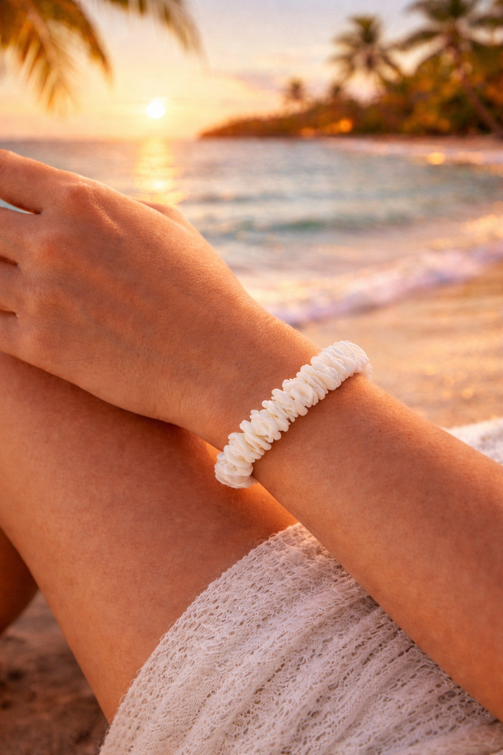 Armband Muschel Natur Meer Urlaub Strand Weiß Hellblau Yehwang Nickelfrei