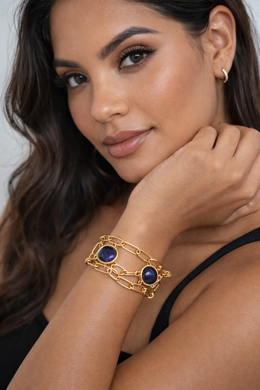 Armband Doppel Gliederarmband Gold Matt Blau 18,5 cm Nickelfrei Sweet7