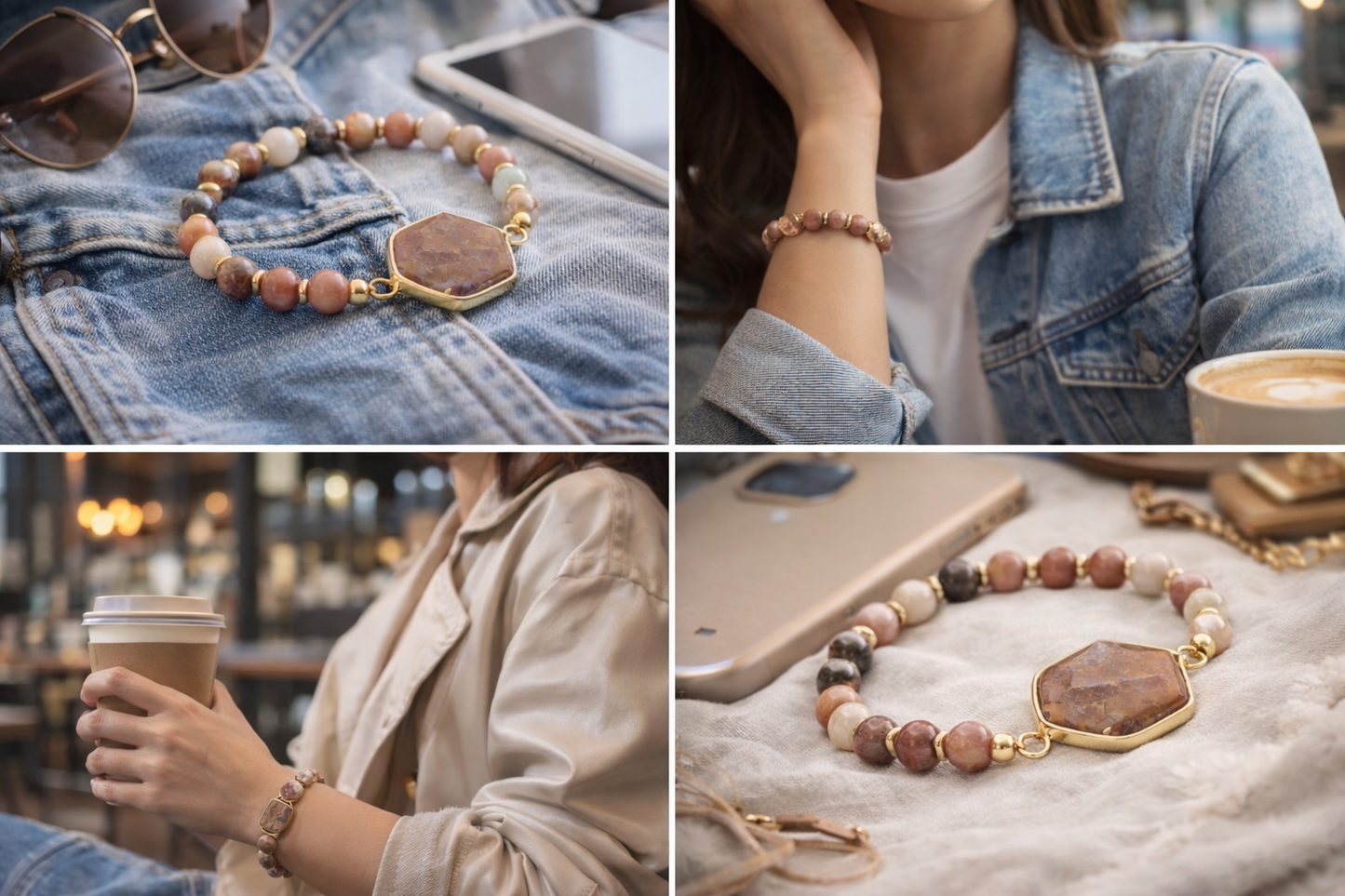 Armband elastisch mit Medaillon in "Marmor-Look" Braun Beige Biba