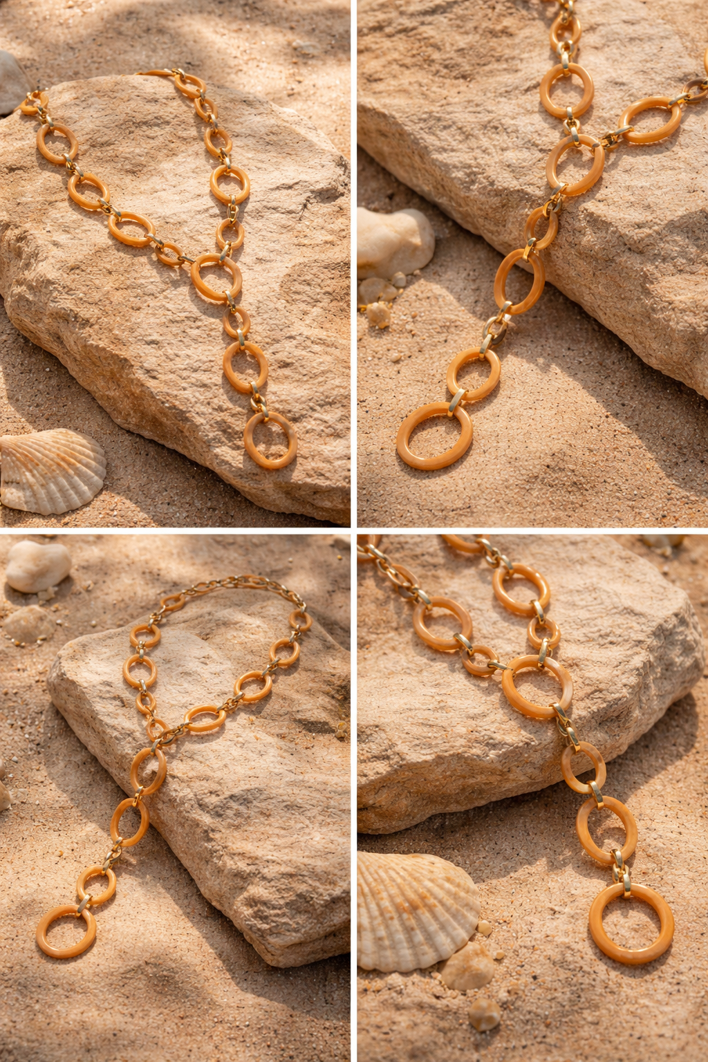 Halskette nickelfrei Braun-Beige Goldfarben Modeschmuck Acryl Gliederkette Biba