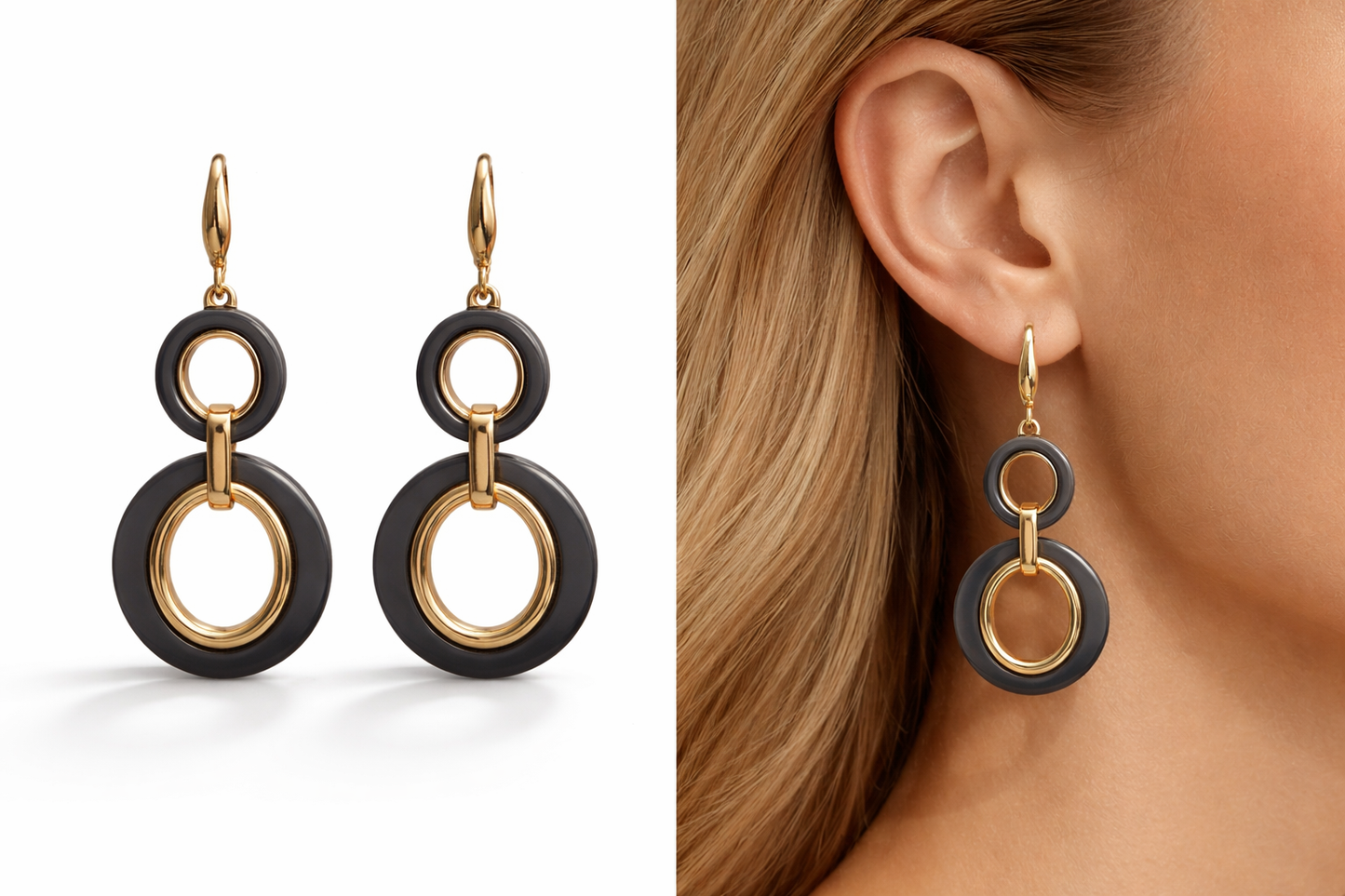 Biba Ohrhänger oval Schwarzgrau Goldfarben Nickelfrei Ohrringe