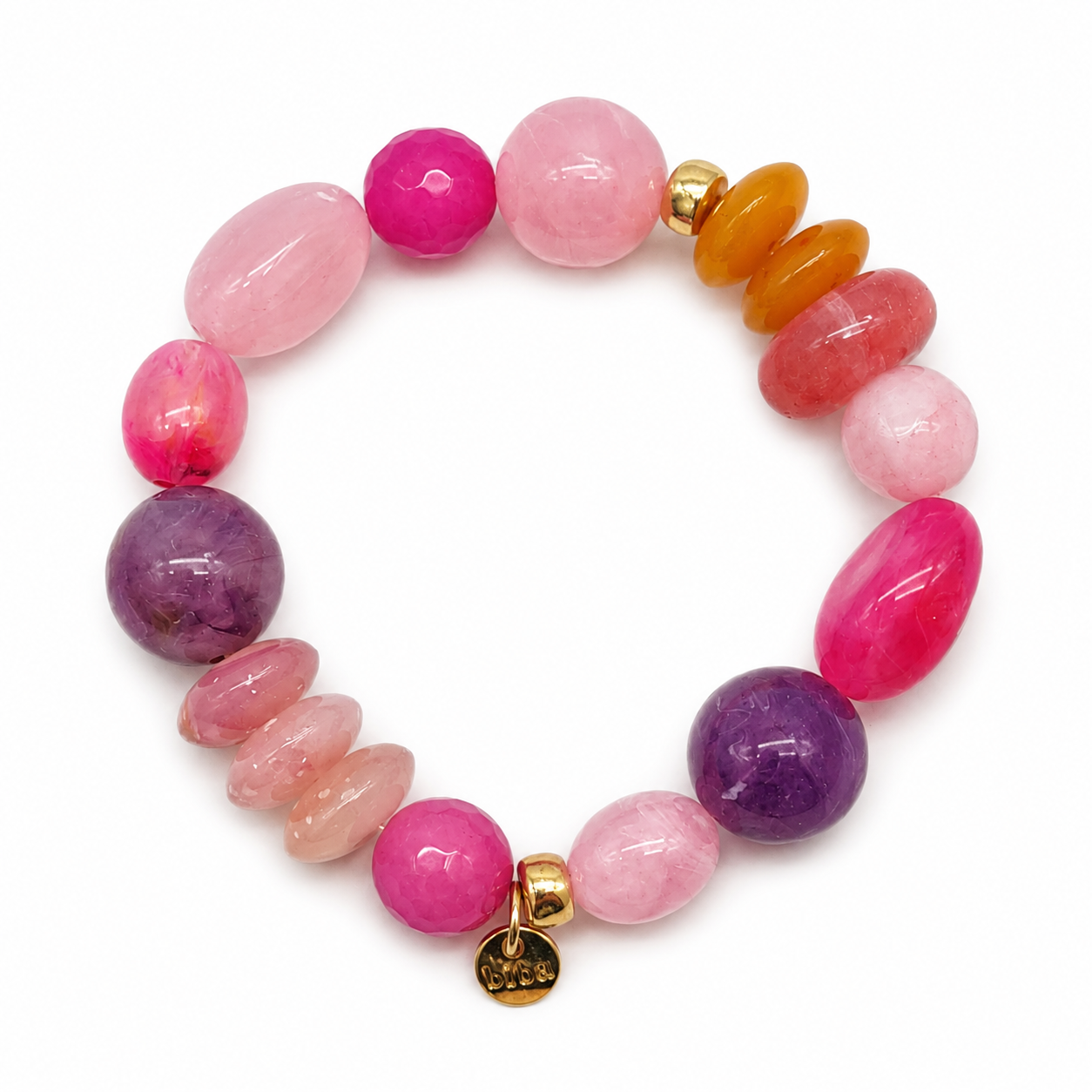 Armband elastisch Acryl Perlen Lila Pink Rosa Orange Bunt