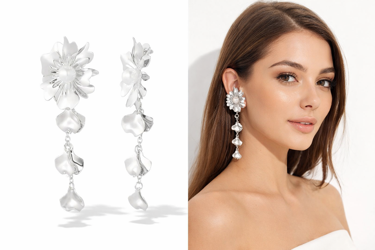 Ohrhänger Blume Perle Silberfarben Statement Nickelfrei Party Yehwang