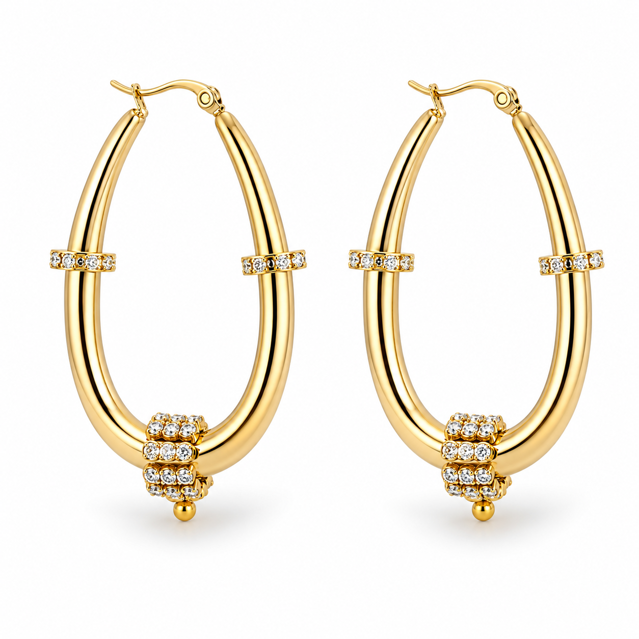 Ohrringe Creolen Oval Silber- & Goldfarben Strass Verzierungen Michelle Bijou