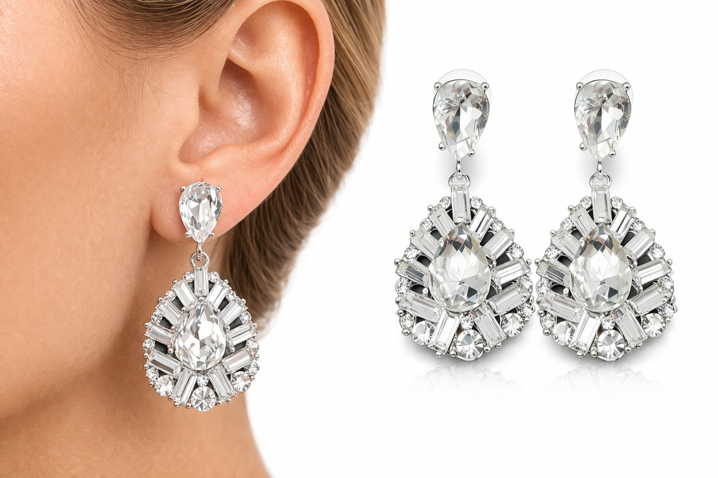 Ohrhänger Ohrringe mit Kristal-Steinchen Festlich Silber-transparent Michelle Bijou