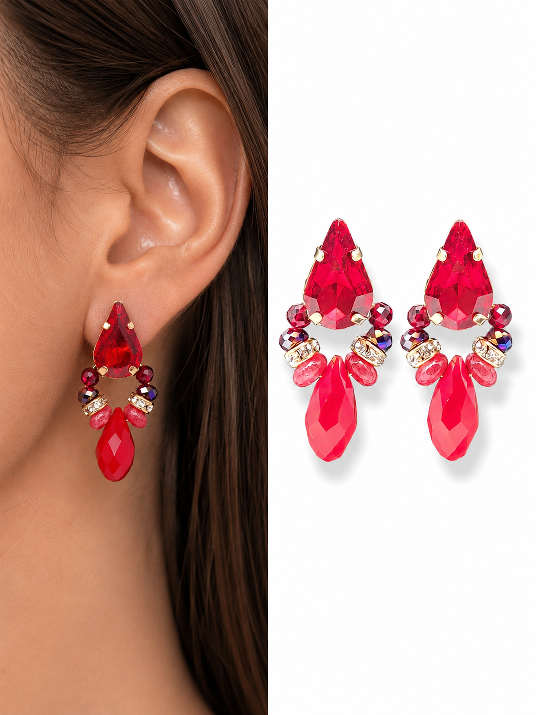 Ohrstecker Red Passion Biba Leuchtend Rot Strass