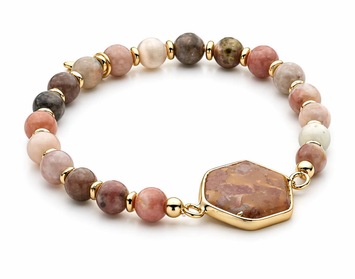 Armband elastisch mit Medaillon in "Marmor-Look" Braun Beige Biba
