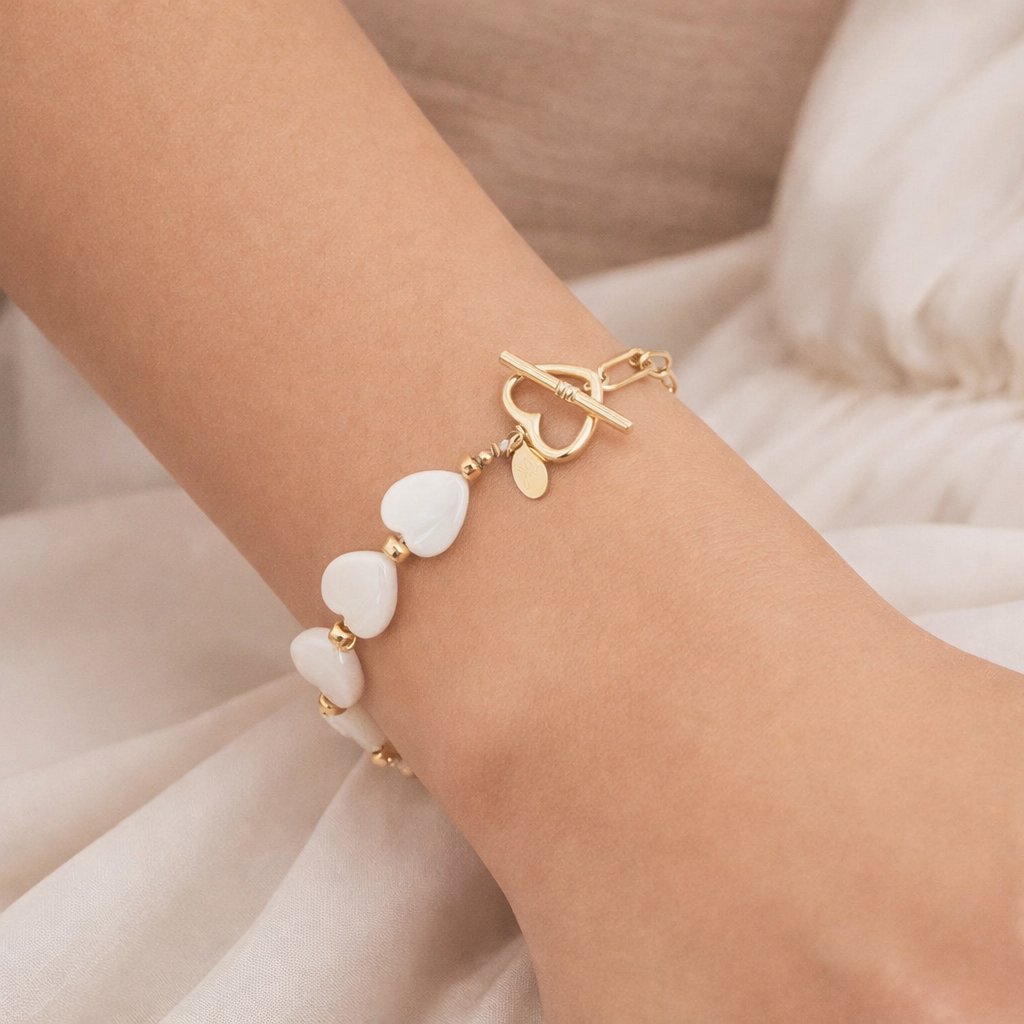 Armband Muschelherzen Herzform Verschluss Urlaub Strand Sommer Nickelfrei Yehwang