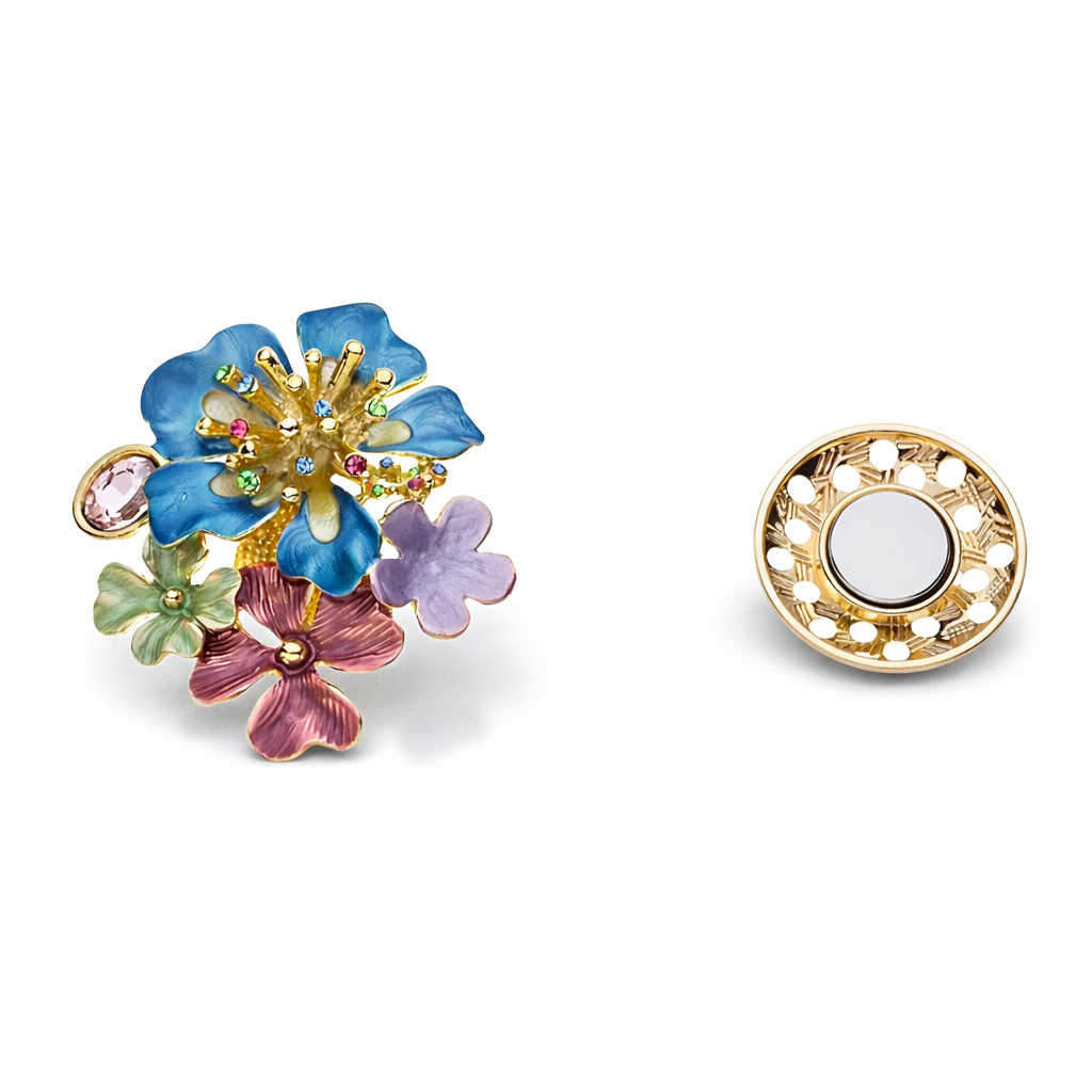 Brosche Blau Blumen Magnet Verschluss Trend Blumen Natur