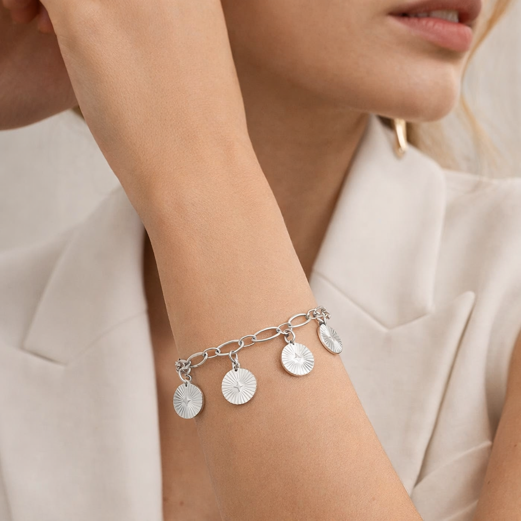 Armband 3 Münzen-Armband Silberfarben Kombinierbar Nickelfrei Yehwang