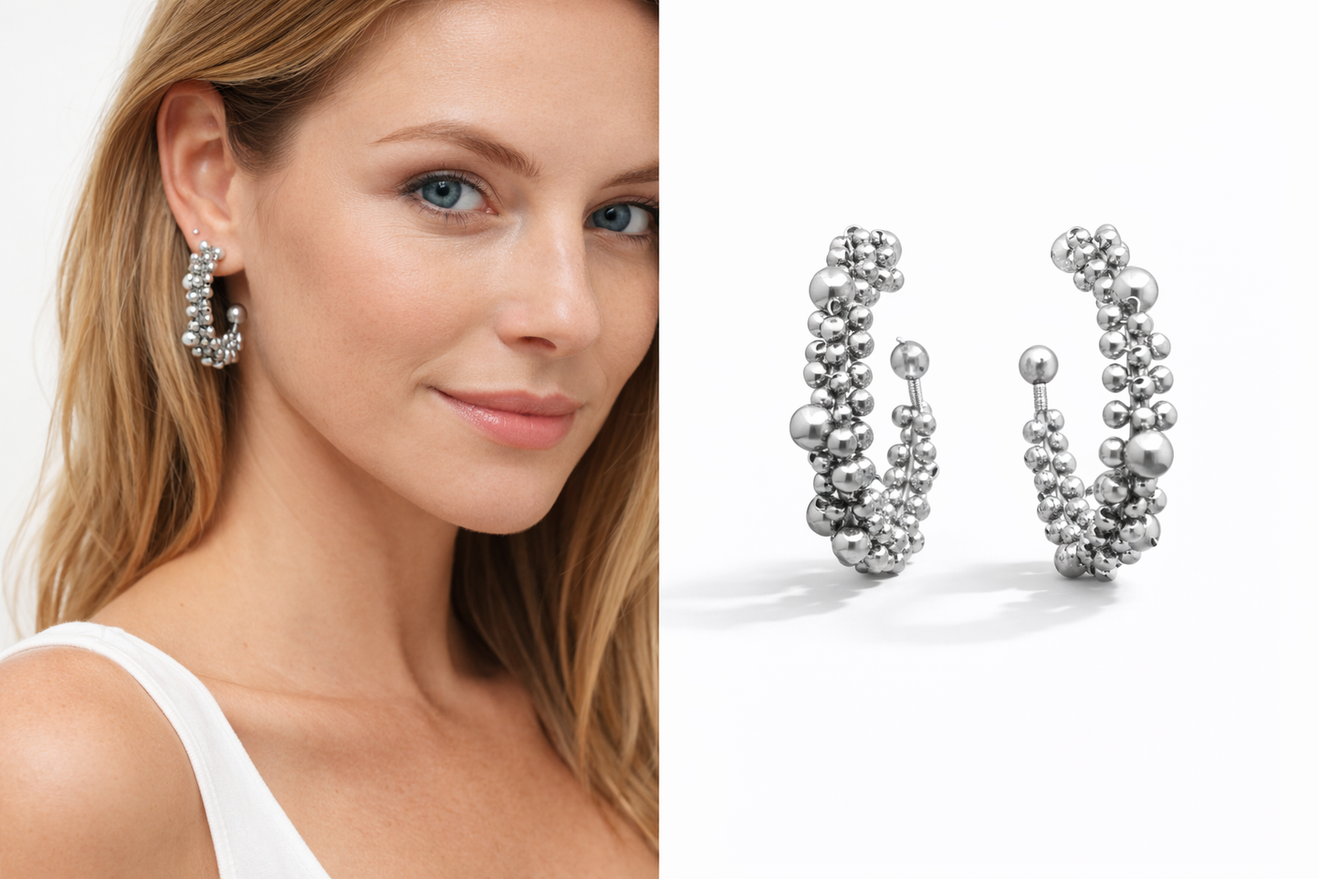 Biba Creolen Metalperlen Silber- Goldfarben Stilvoll Nickelfrei