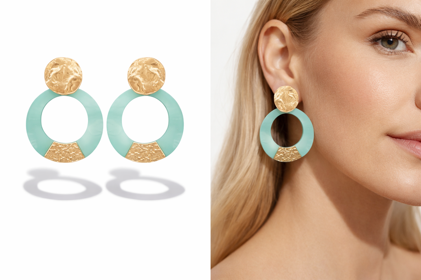 Biba Ohrhänger "Griechisch Türkis mit Gold" Elegant, Mediterran Nickelfrei
