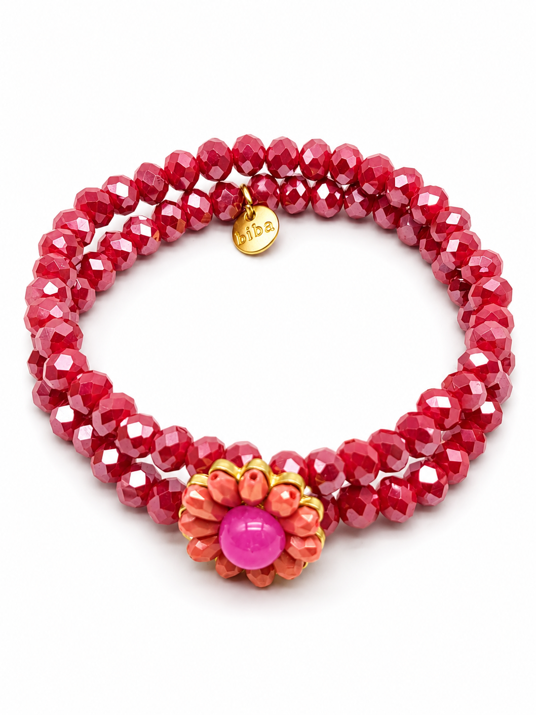 Armband elastisch Biba Doppel Kristall Armband mit Blüte Orange Pink