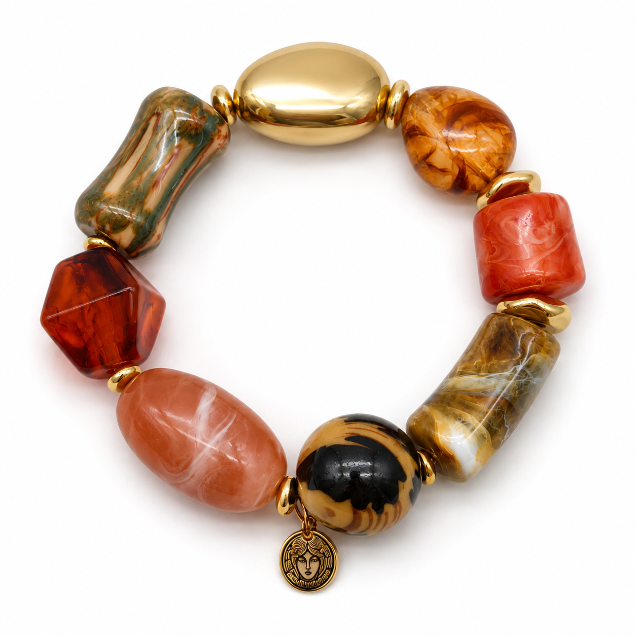 Armband Bricks Naturtöne Holz Acryl Goldfarben Abstrakt