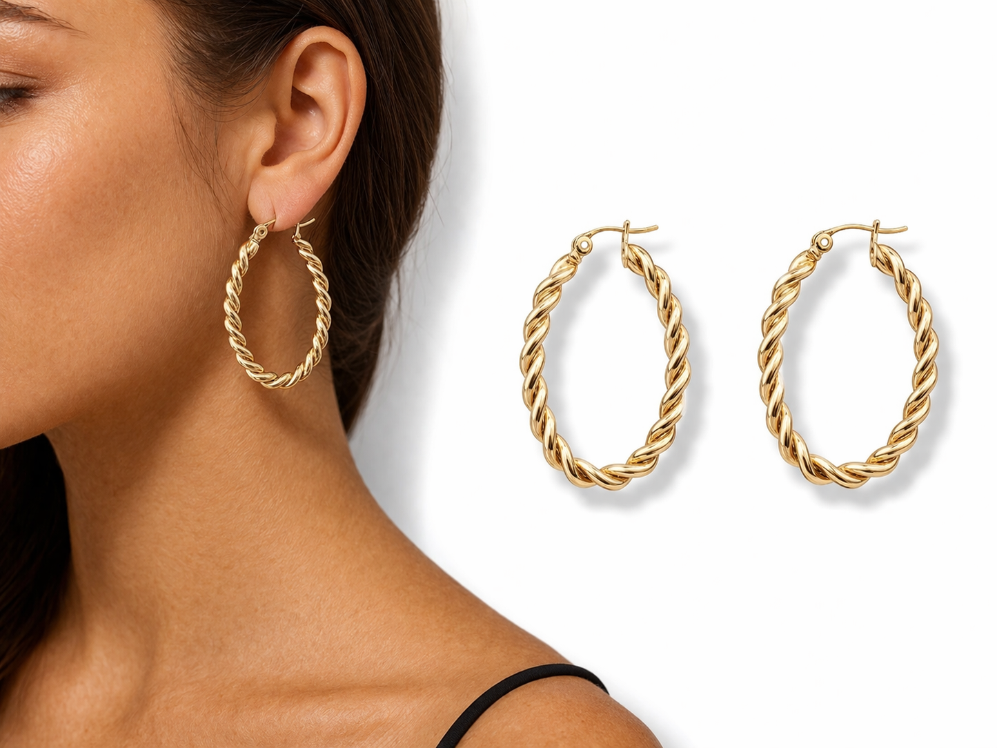 Ohrringe Creolen Oval gedreht in Gold oder Silberfarben Nickelfrei Michelle Bijou