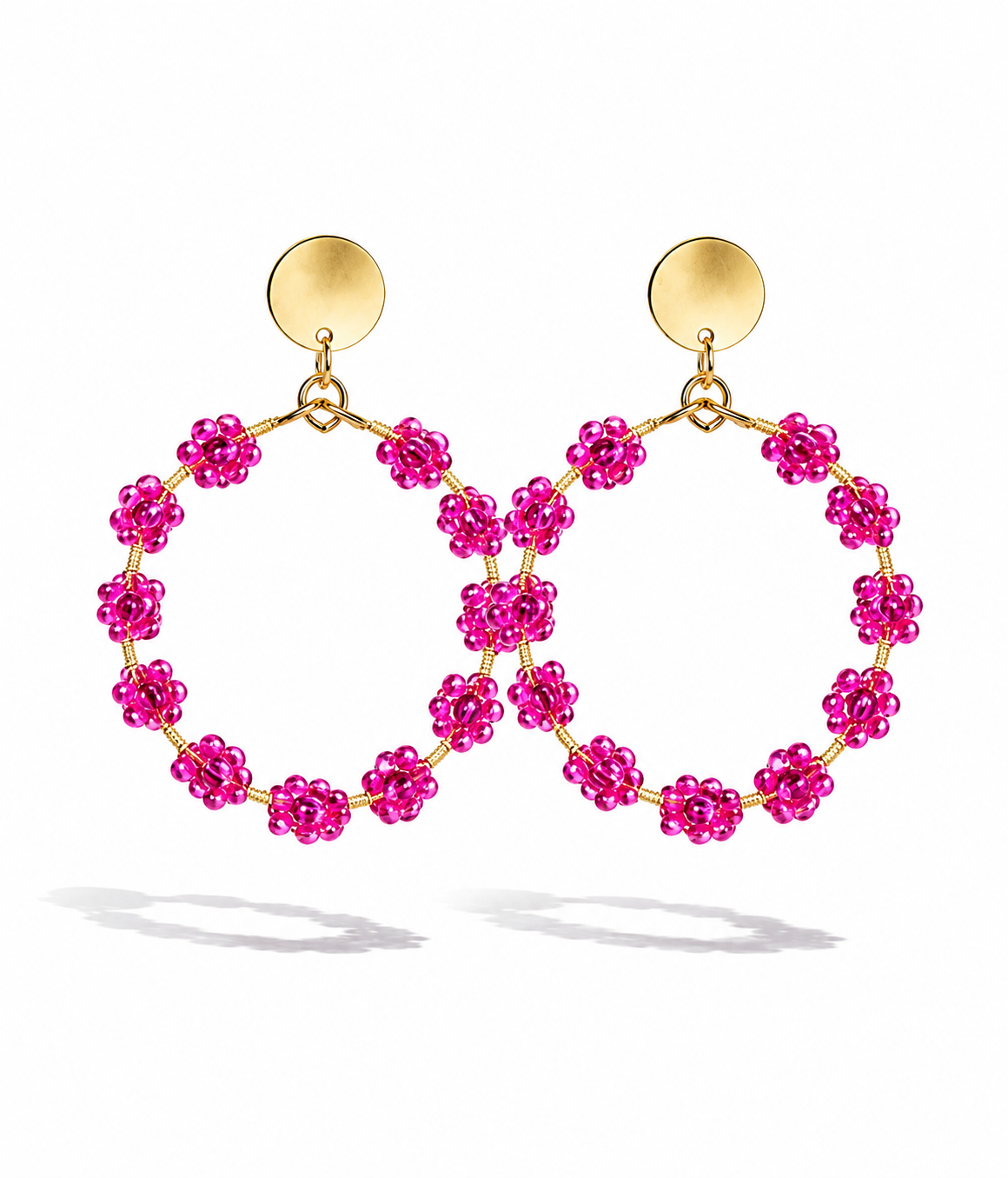 Ohrhänger Kreis Pink Blumen Nickelfrei Kreolen Ohrringe Groß Yehwang