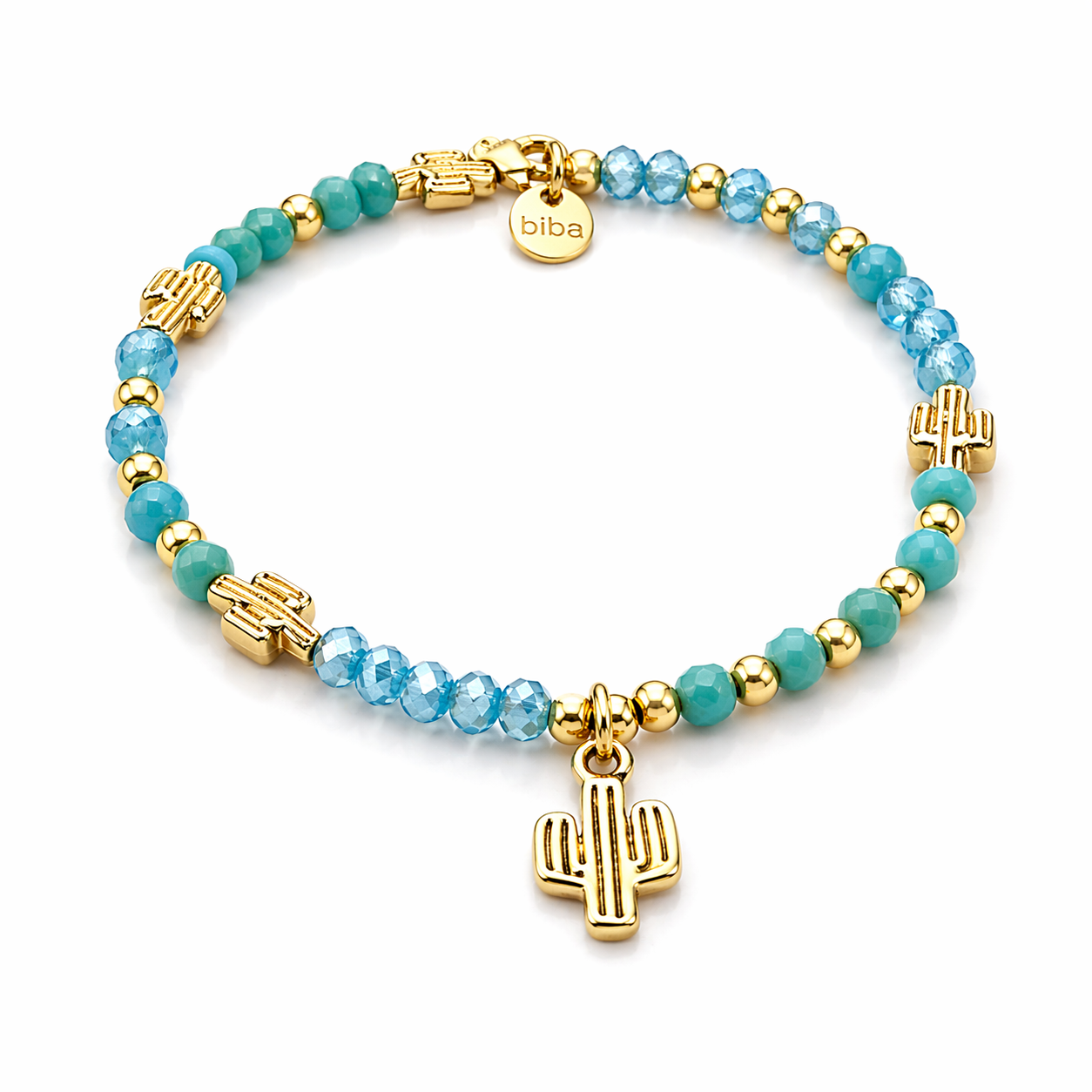 Armband elastisch Creme Türkis Anhänger Seestern Palme Kaktus Trend Sommer Biba