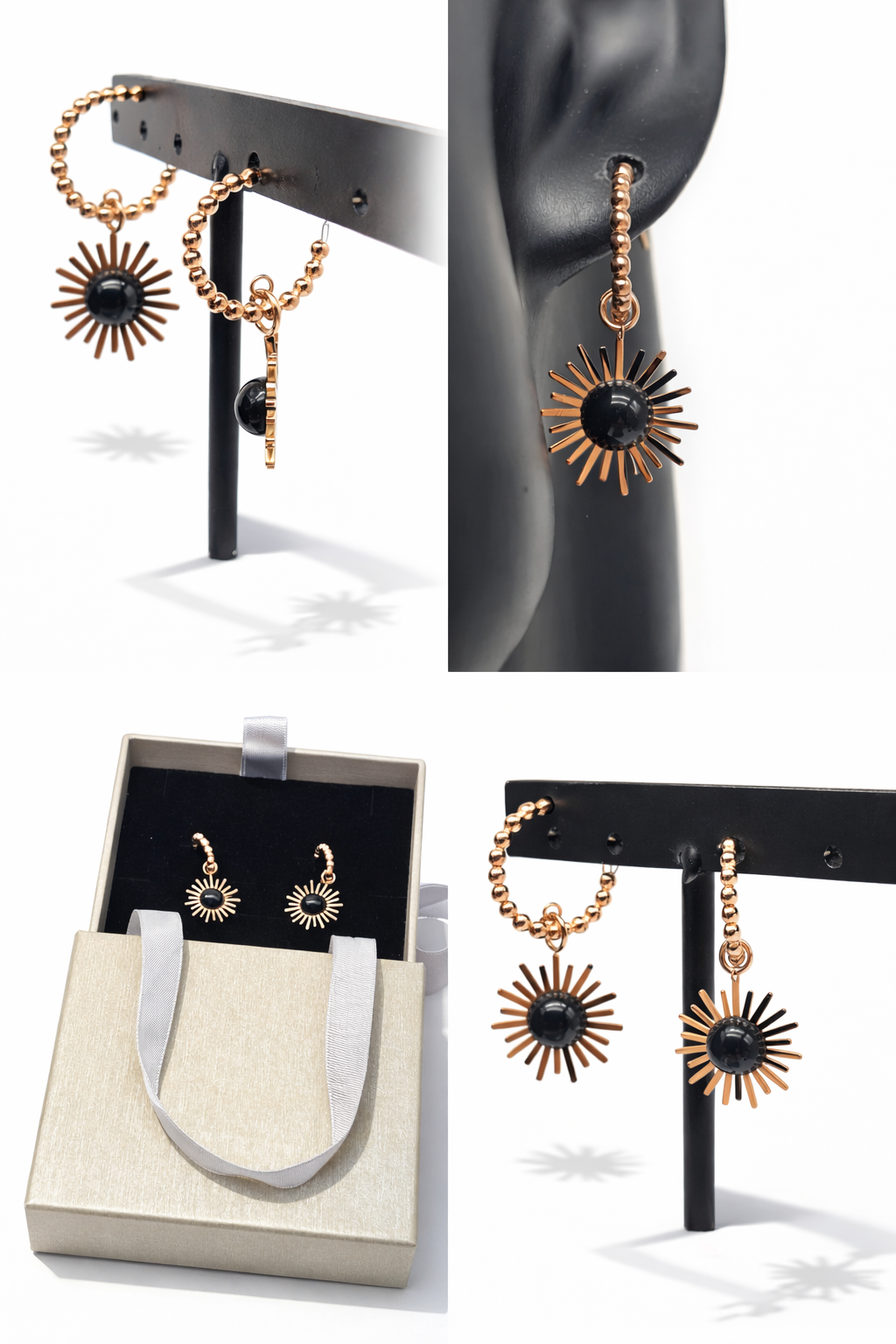 Ohrringe Ohrhänger Goldfarben mit Anhänger Black Sun Nickelfrei Amorino