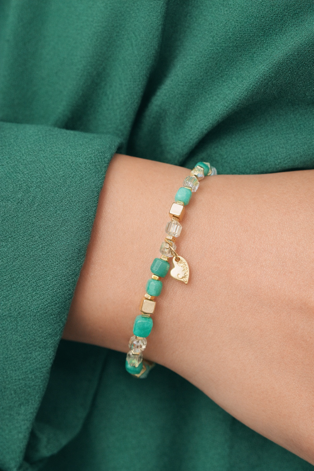 Armband elastisch Jade hellgrün türkis Gold Grün Nickelfrei Sweet7