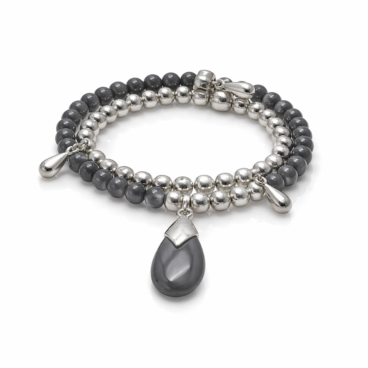 Armband elastisch Silberfarbig Dunkelgraue Jade Steinchen Nickelfrei Biba