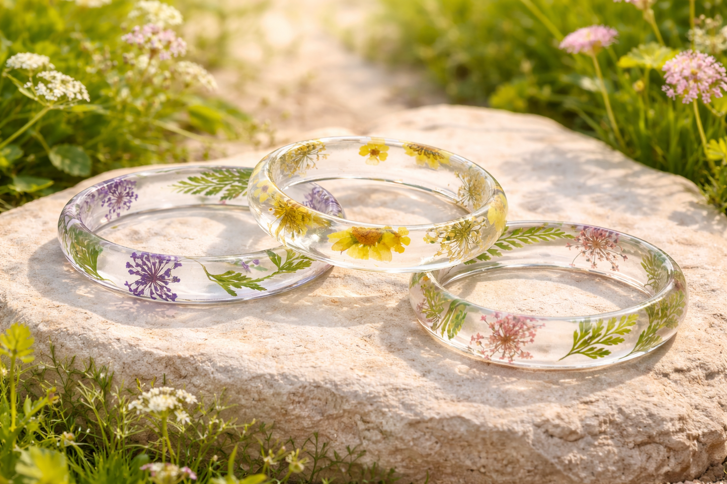 Armreif Acryl Transparent Blumen Blätter kombinierbar nickelfrei Trend Cosmos