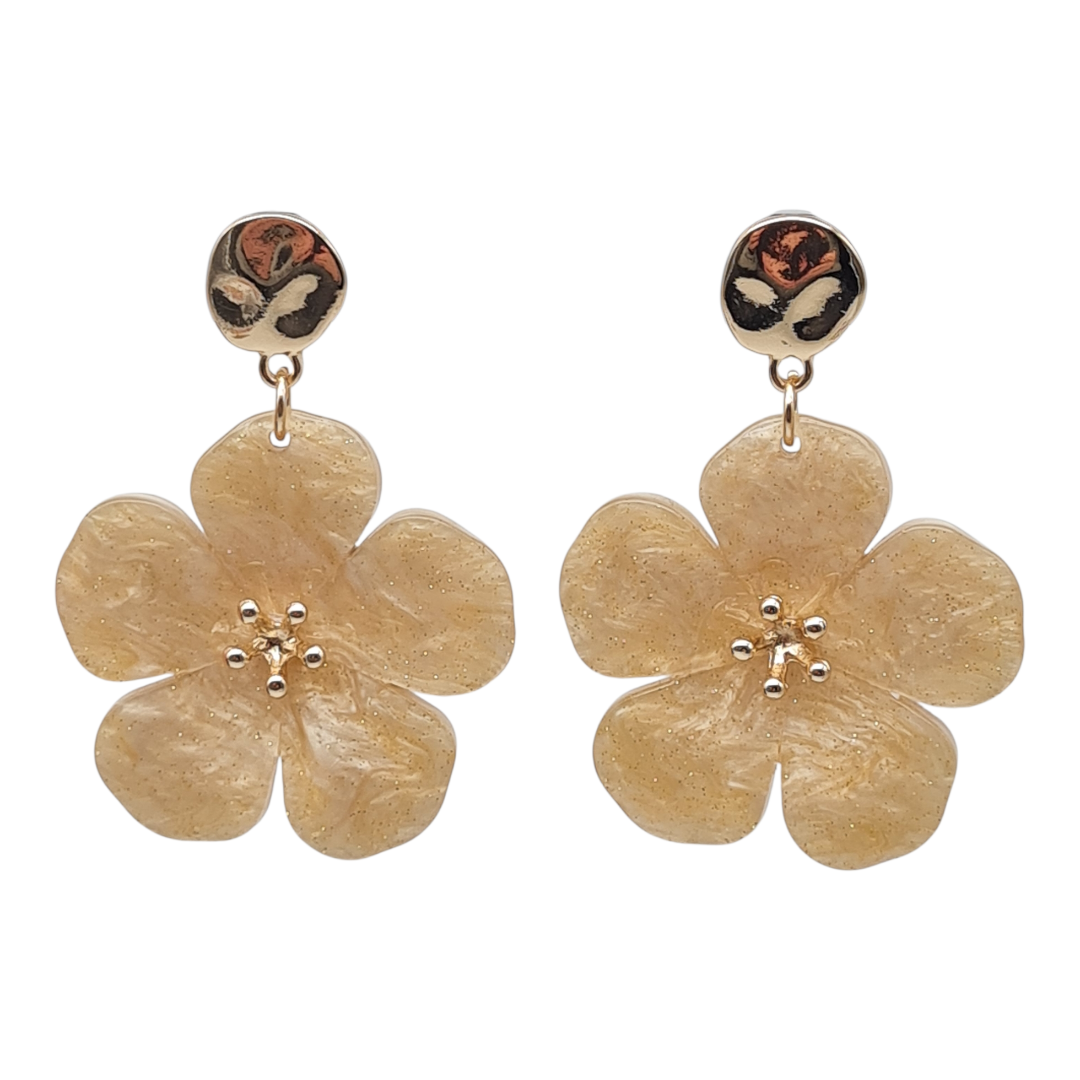 Ohrringe Ohrhänger Nickelfrei Blume Glitzereffekt Vanille und Rosapink Sweet7