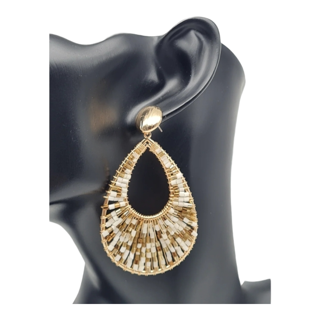 Ohrringe Orhänger Goldene Ohrstecker Anhänger Tropfenform Gold-Weiß Nickelfrei Sweet7