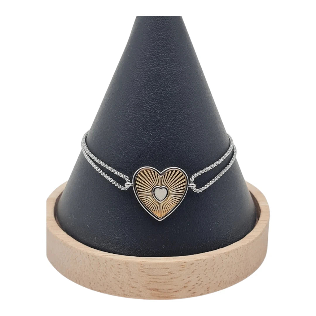 Armband Doppelgliedarmband Golden-Silbernes Herz Liebe Romantik Yehwang