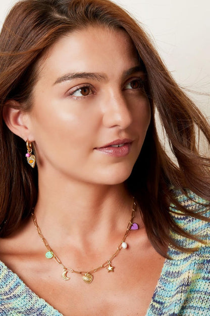Yehwang Halskette, Verknüpfte Halskette mit sechs Charms Silber Edelstahl