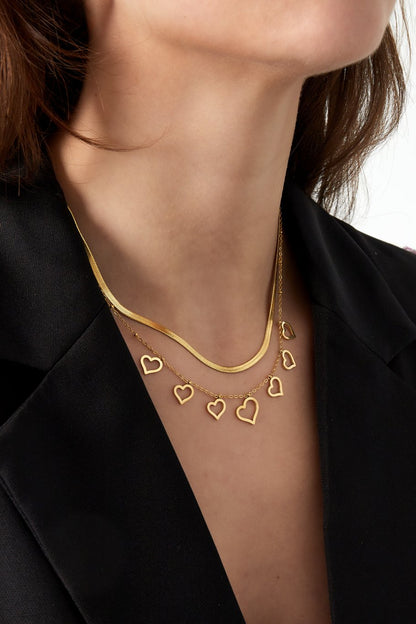 Yehwang Halskette, Zweifach Halskette mit Herzchen in Gold- und Silberfarben