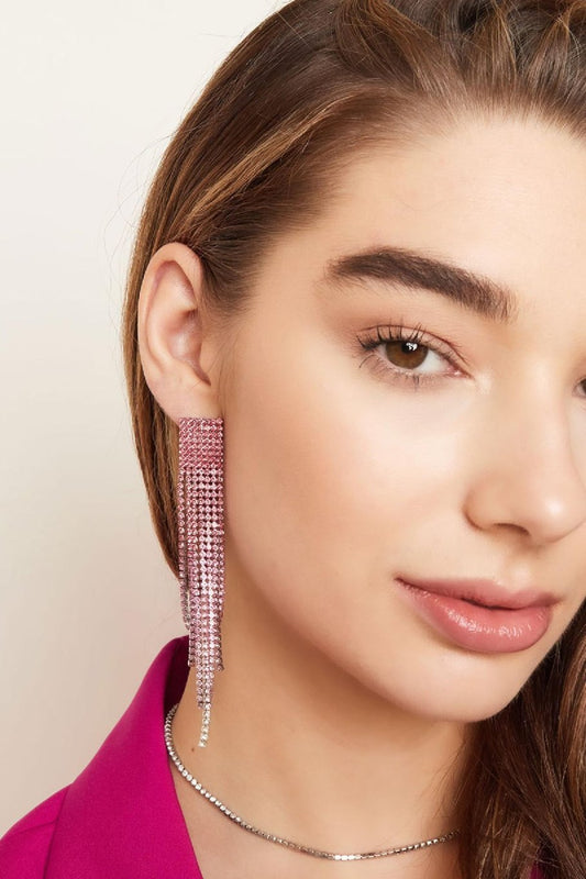 Yehwang Ohrhänger Ohrringe Strass Pink Party Nickelfrei