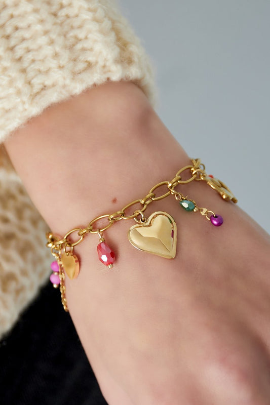 Yehwang Armband, Herz über Herz in Goldfarben