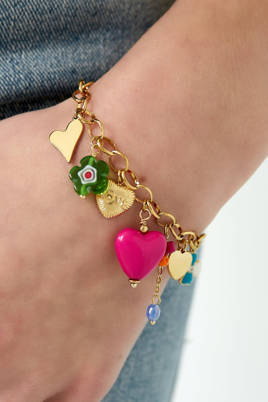 Yehwang Armband, Bettelarmband "Big Red Love" in Goldfarben