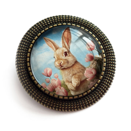 Brosche Osterhase in Pastellrosa Tulpen Süßer Frühlingsbrosche Hase Kaninchen