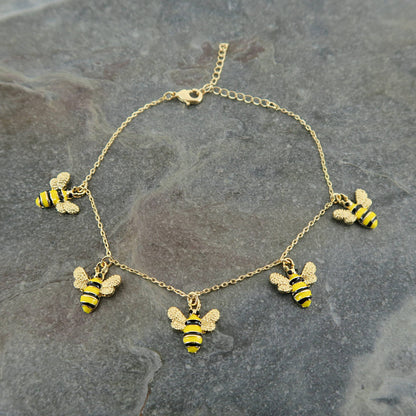 Armband Bienen-Charme-Armband, vergoldet Natur Insekten Blumen Garten