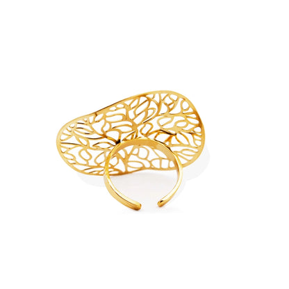 Amorino Ring, Elastischer Ring mit Emailliertem Volant, Lebensbaum Silber- & Goldfarben