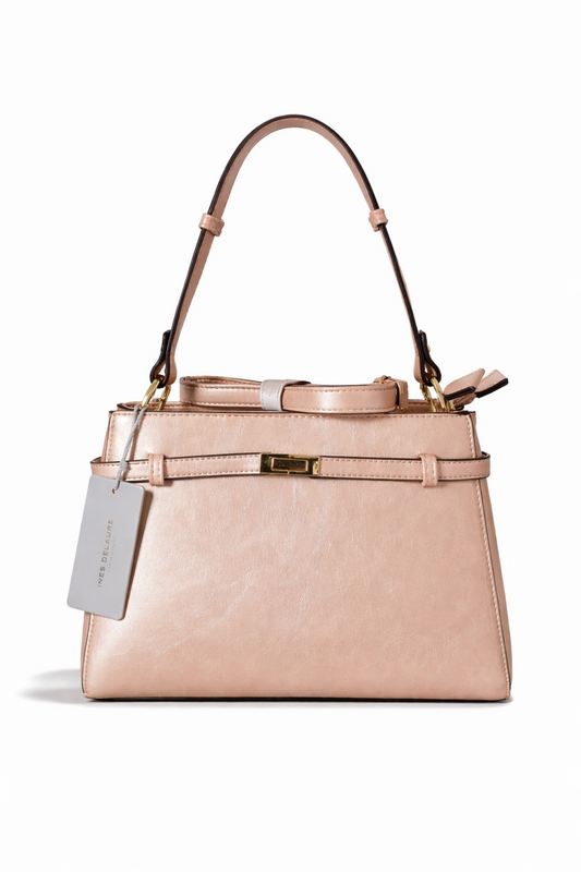 Handtasche Umhängetasche Ines Delaure beige Gold Fächer Trend Geschenk