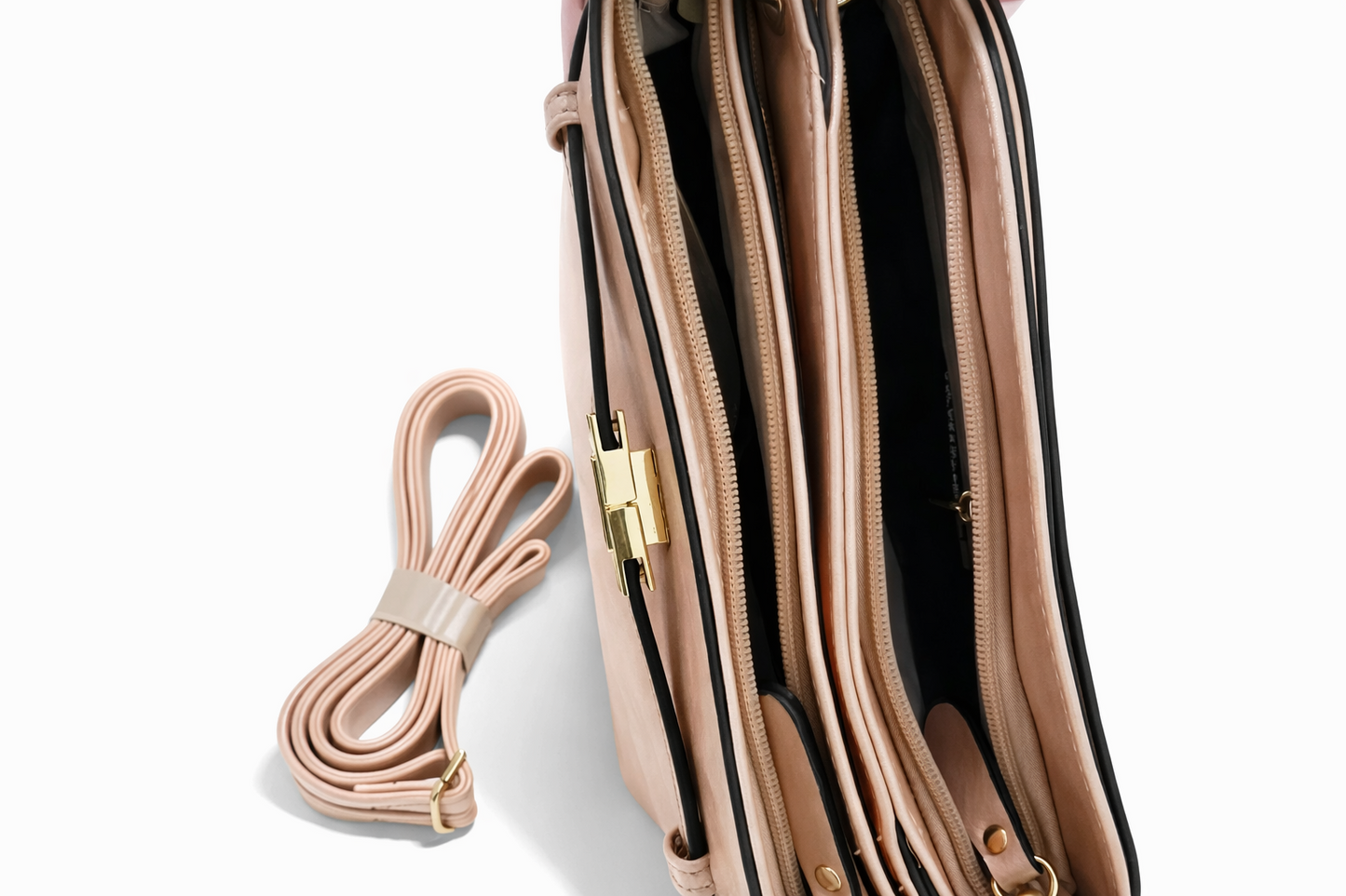 Handtasche Umhängetasche Ines Delaure beige Gold Fächer Trend Geschenk