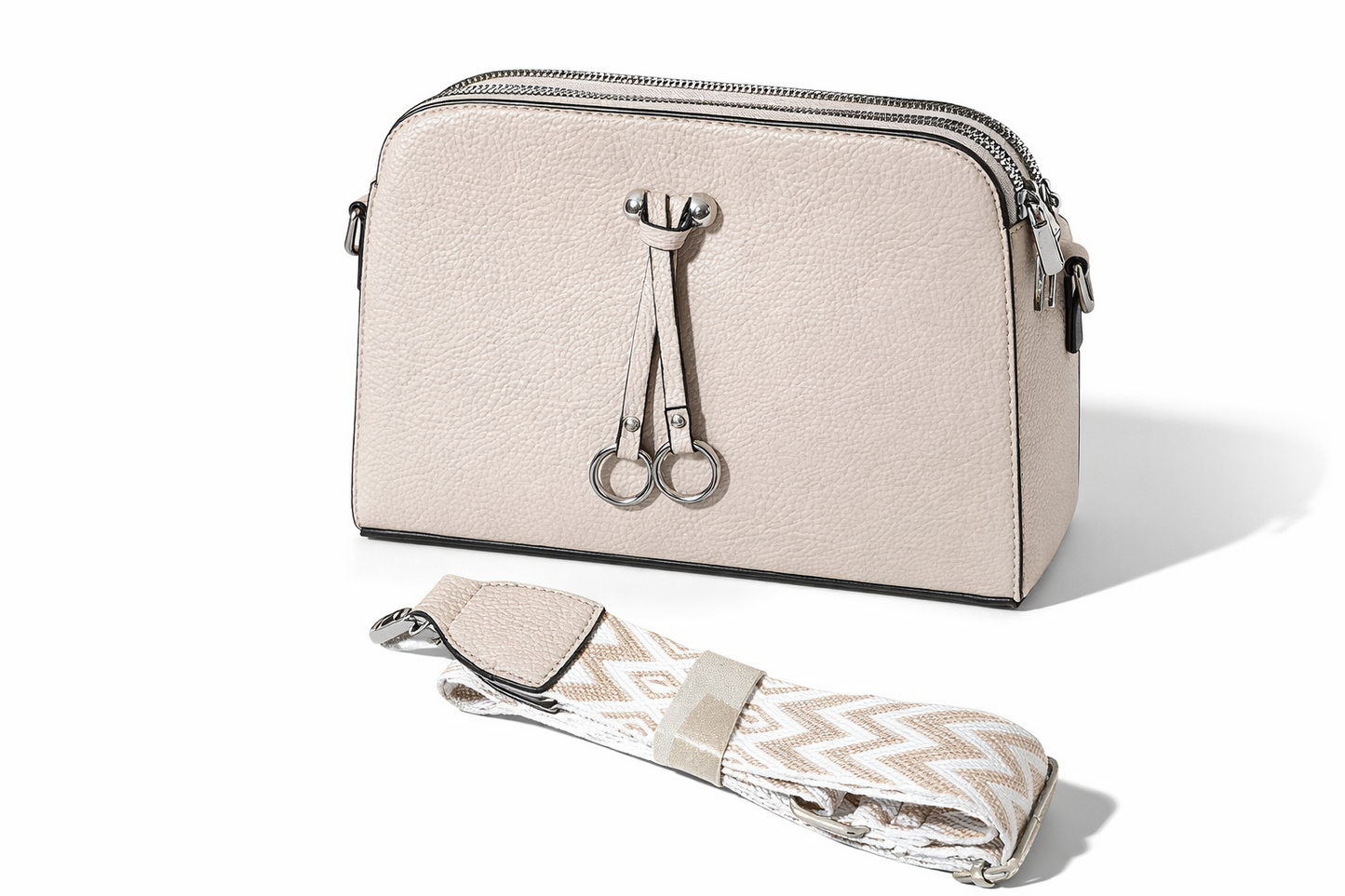 Umhängetasche Crossbody Beige-Schwarz von Jessica Bags Trend Stylisch