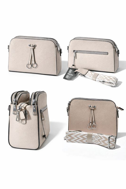 Umhängetasche Crossbody Beige-Schwarz von Jessica Bags Trend Stylisch