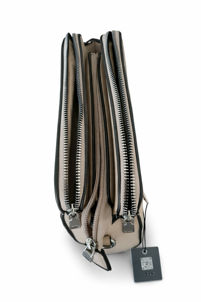 Umhängetasche Crossbody Beige-Schwarz von Jessica Bags Trend Stylisch