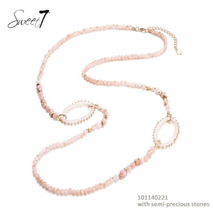 Sweet7 Halskette Langkette Blassrosa, mit große Elemente in Rosa